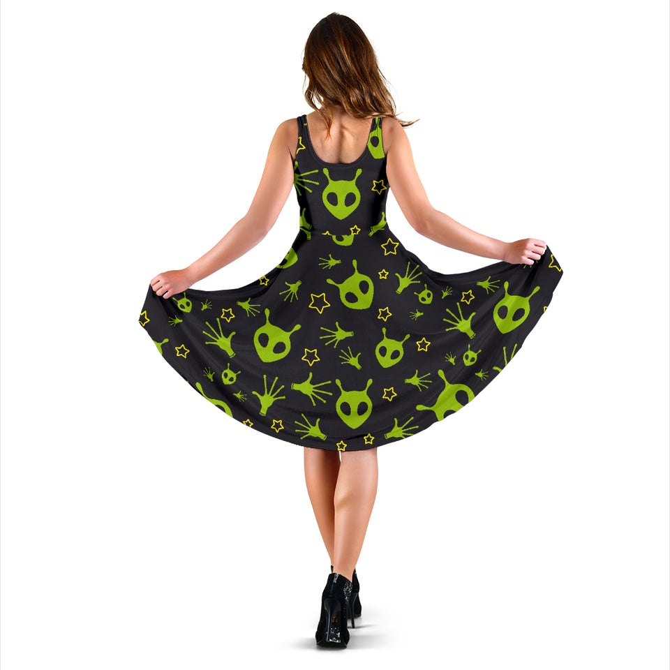 Alien Pattern Print Design 02 Sleeveless Midi Dress