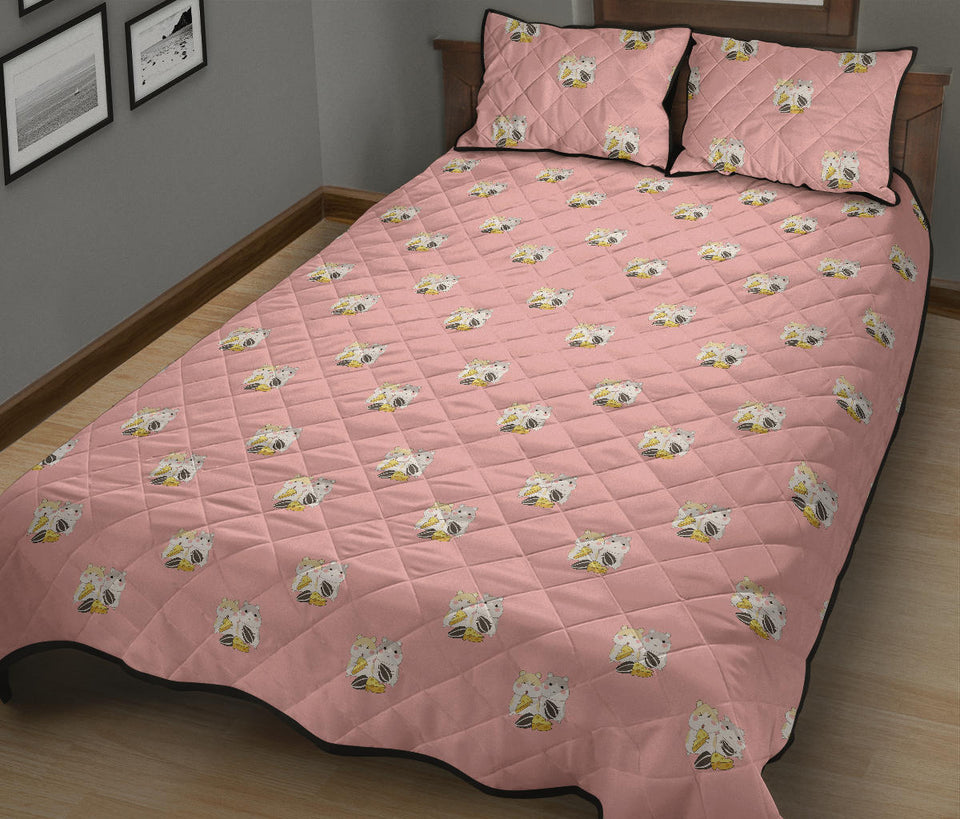 Cute hamster cheese pattern pink background Quilt Bed Set