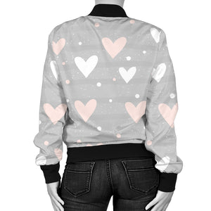 Heart Pattern Gray Background Women'S Bomber Jacket