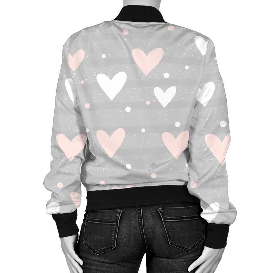 Heart Pattern Gray Background Women'S Bomber Jacket