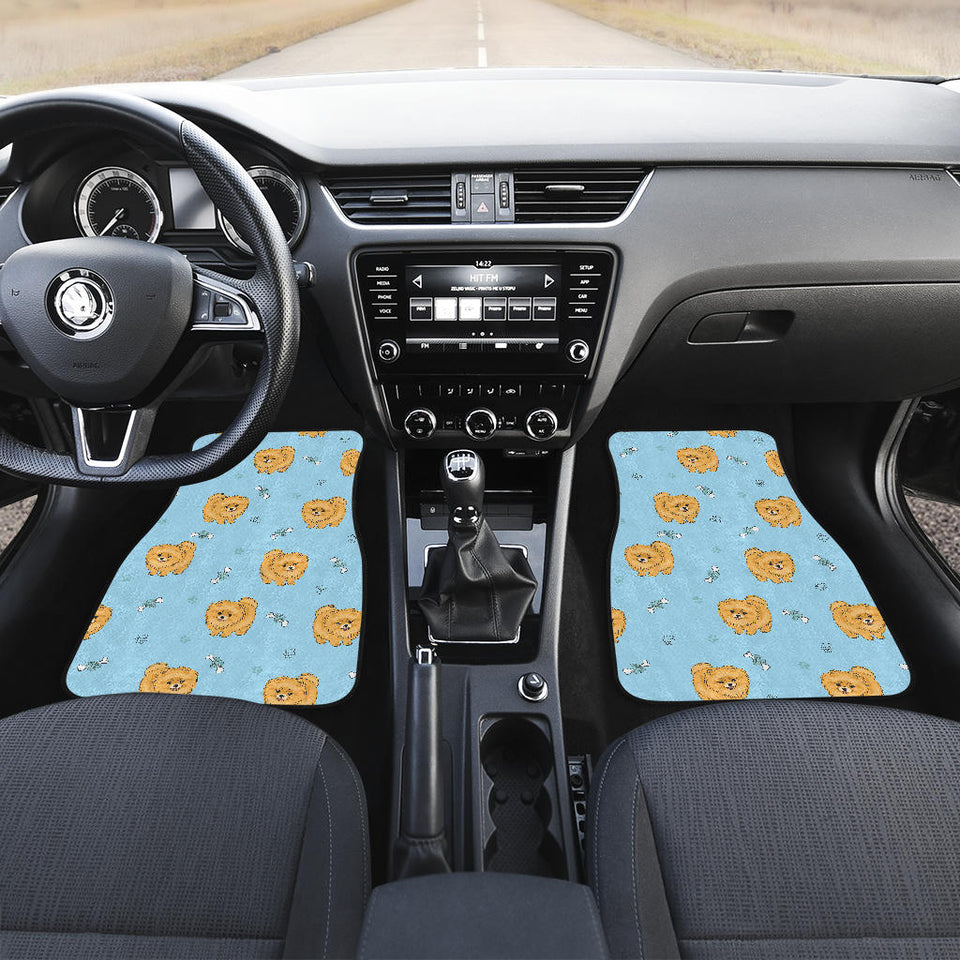 Brown Cute Pomeranian Blue Blackground Front And Back Car Mats