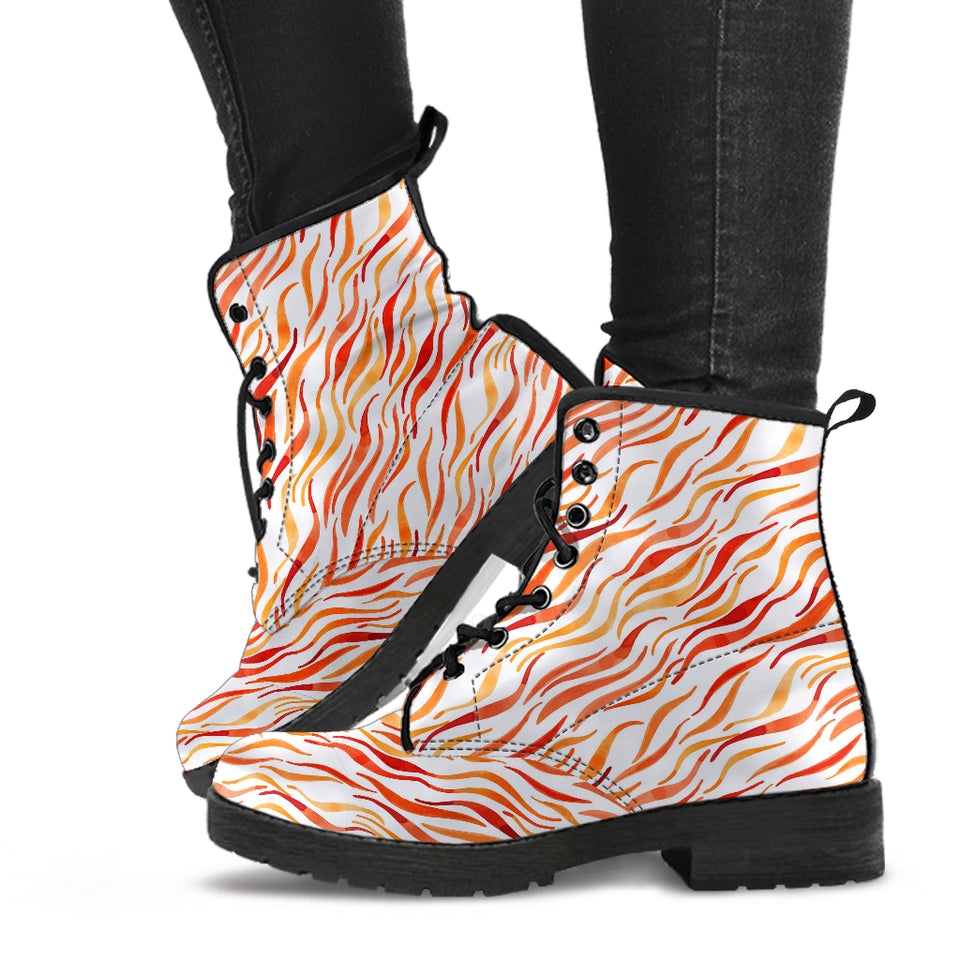 Fire Flame Watercolor Pattern Leather Boots