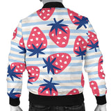 Strawberry Pattern Blue Lines Background Men'S Bomber Jacket