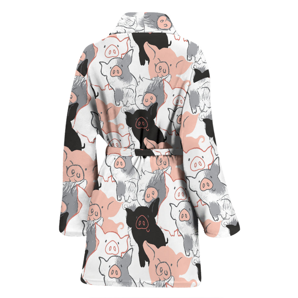 Pig Pattern Print Design 05 Women's Bathrobe
