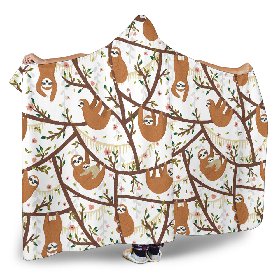 Sloths Hanging On The Tree Pattern Hooded Blanket