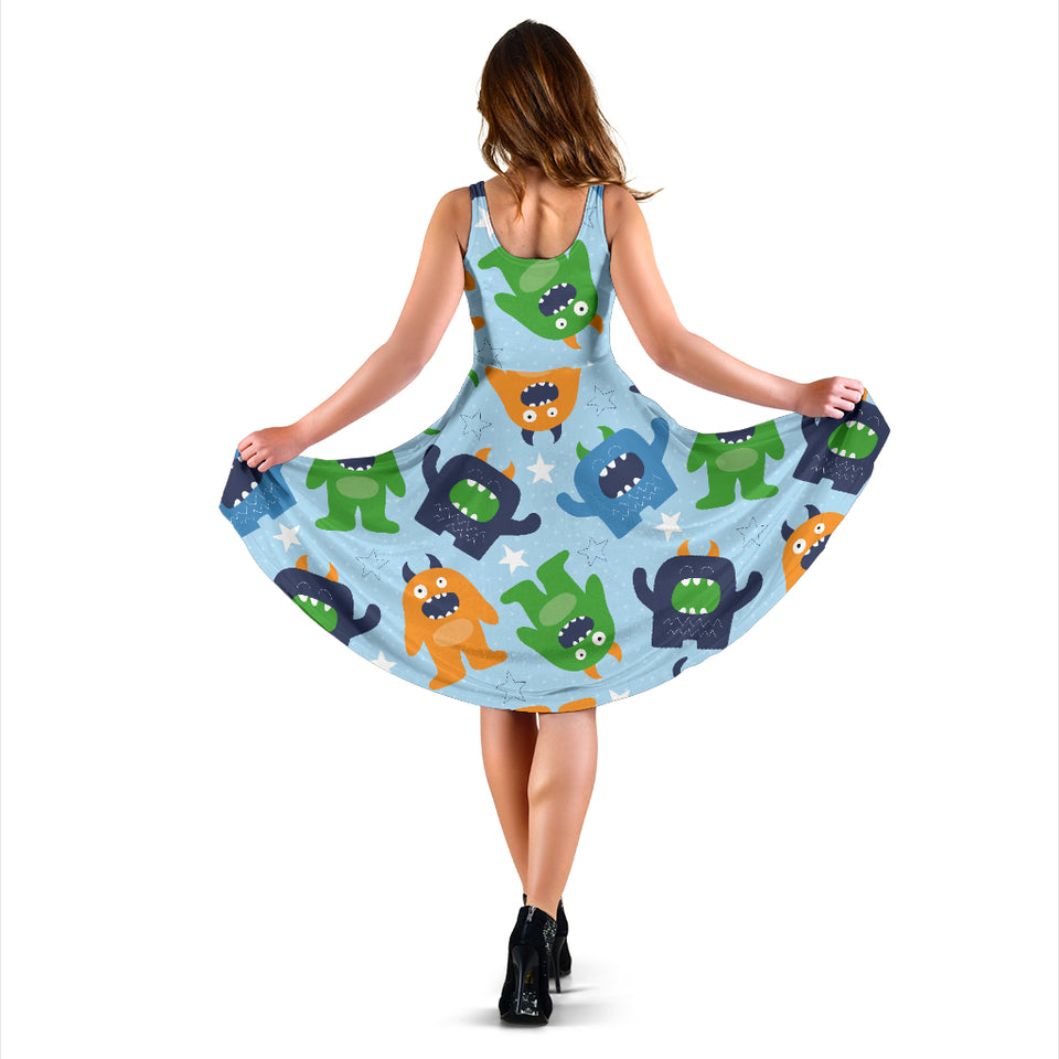 Alien Pattern Print Design 04 Sleeveless Midi Dress