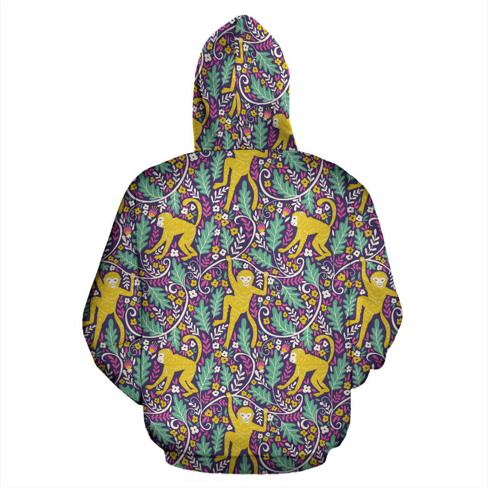 Cute Yellow Monkey Leaves Pattern Men Women Pullover Hoodie
