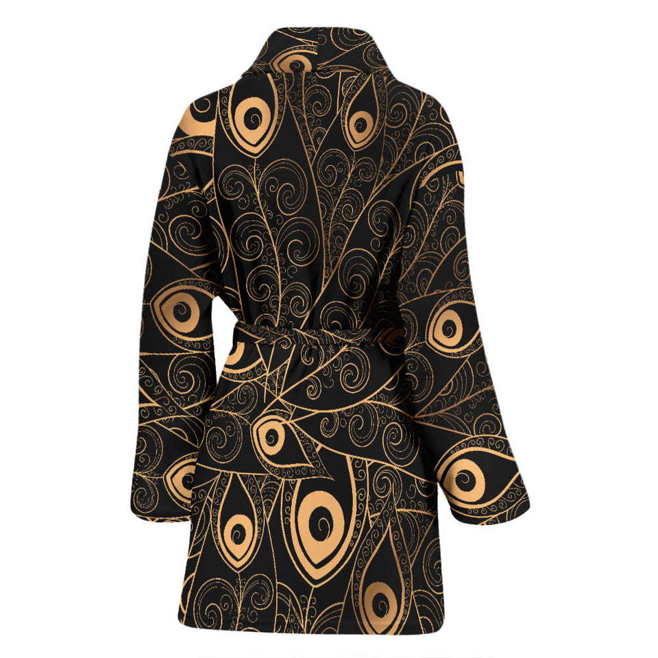 Gold Peacock Feather Pattern Women'S Bathrobe