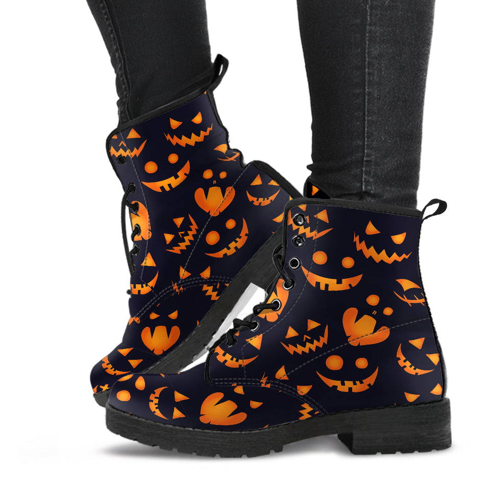 Halloween Pattern Pumpkin Background Leather Boots