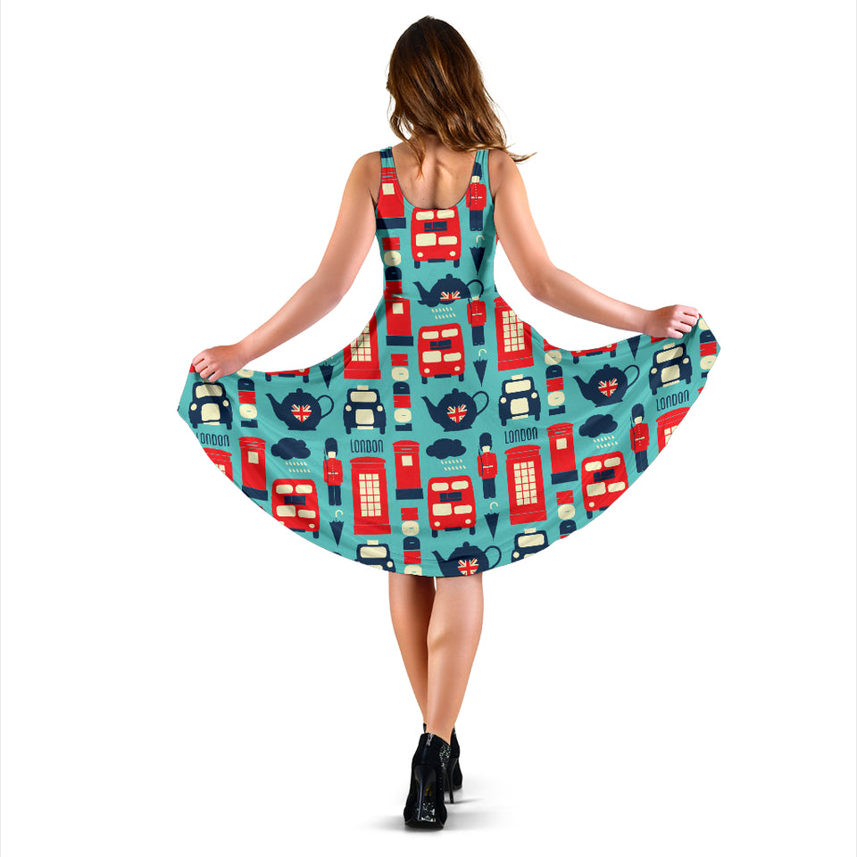 British Pattern Print Design 04 Sleeveless Midi Dress