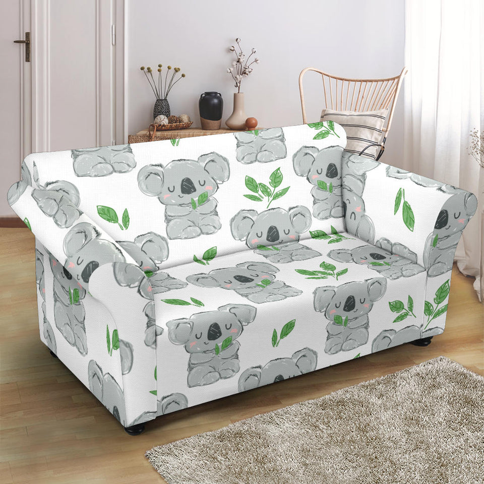 Hand Drawn Koala Leaves Pattern Loveseat Couch Slipcover