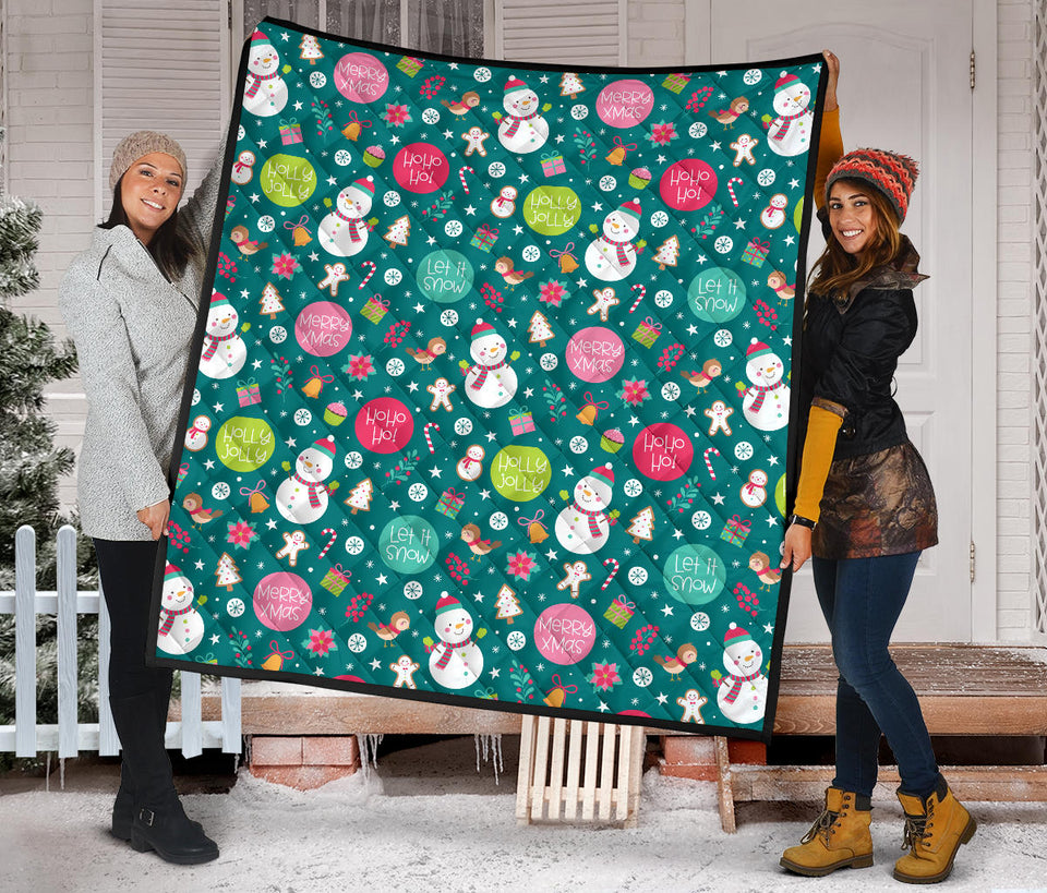 Snowman Bird Decorative Elements Christmas Pattern Premium Quilt