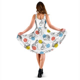 Siberian Husky And Colorful Circle Pattern Sleeveless Midi Dress