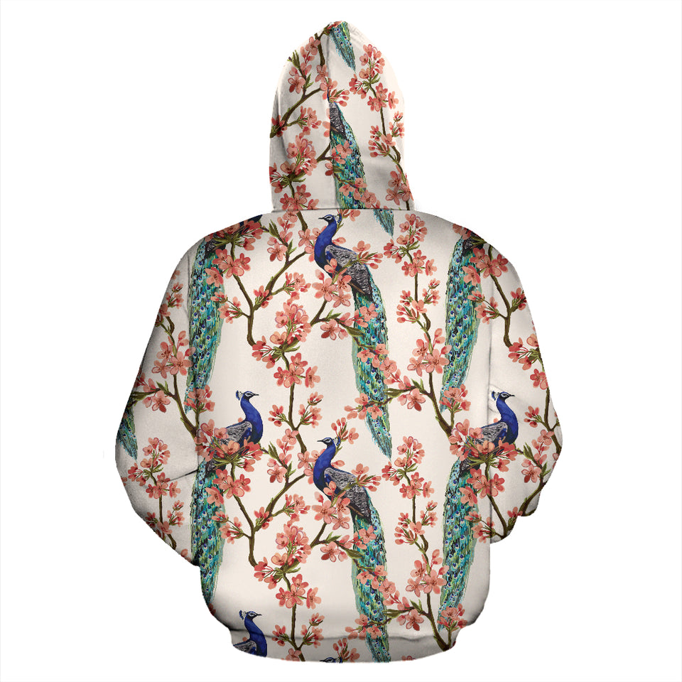 Peacock Tropical Flower Pattern Zip Up Hoodie