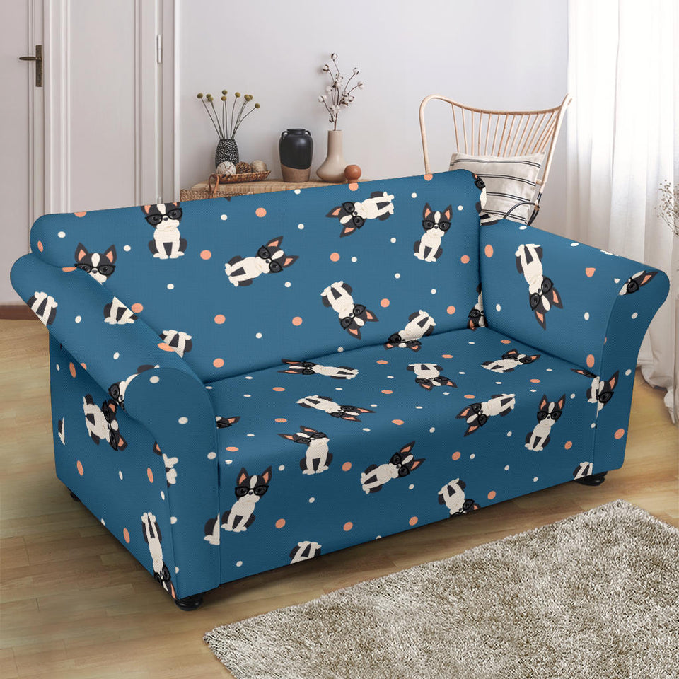 Cute Boston Terrier Dog Spattern Loveseat Couch Slipcover