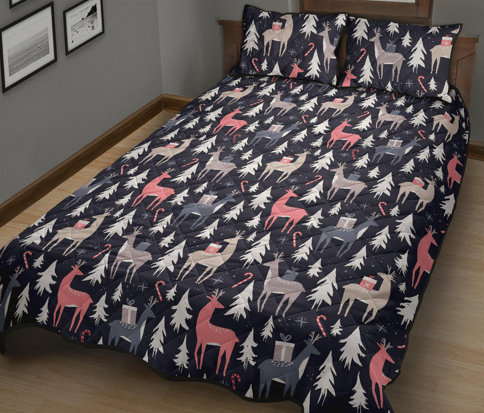 Deers Winter Christmas pattern Quilt Bed Set