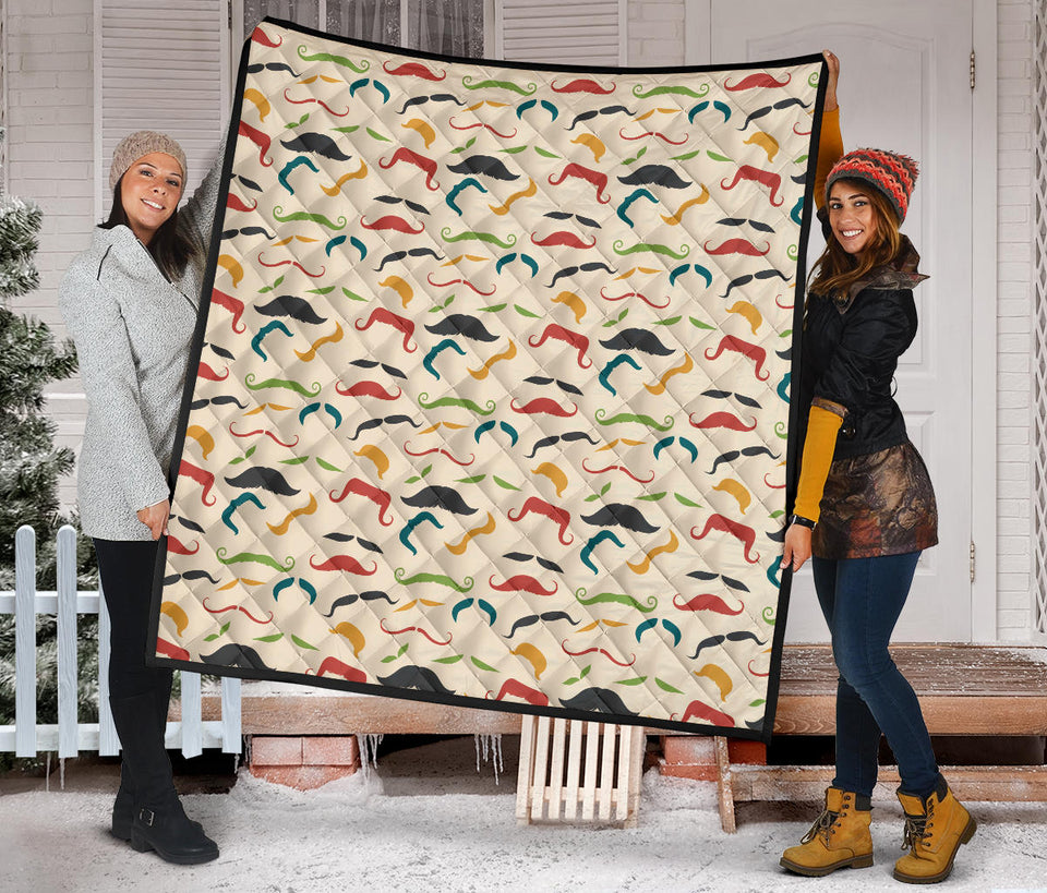 Mustache Beard Pattern Print Design 03 Premium Quilt
