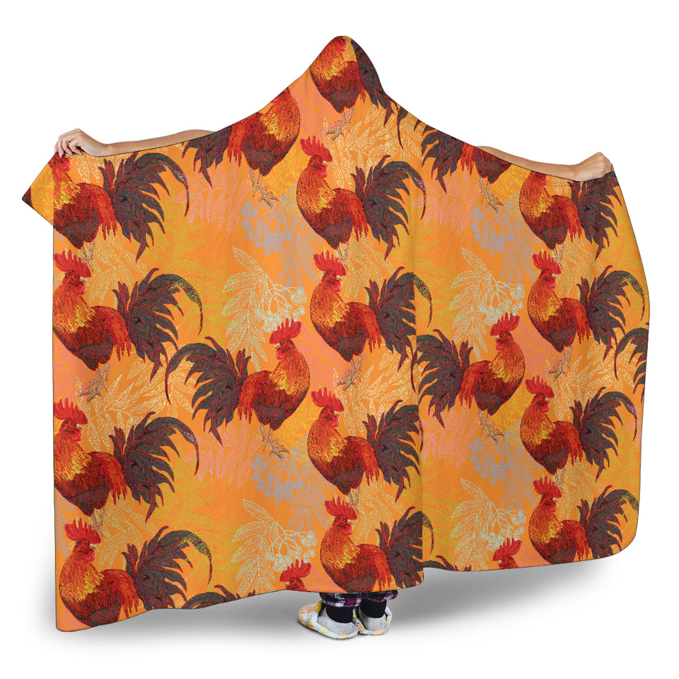 Red Rooster Chicken Cock Pattern Hooded Blanket