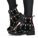 Deer Christmas New Year Pattern Argyle Leather Boots