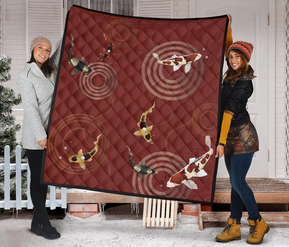 Koi Fish Carp Fish Red Background Premium Quilt