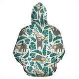 Cute Sloths Tropical Palm Leaves White Background Men Women Pullover Hoodie