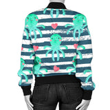 Cute Octopuses Heart Striped Background Women'S Bomber Jacket