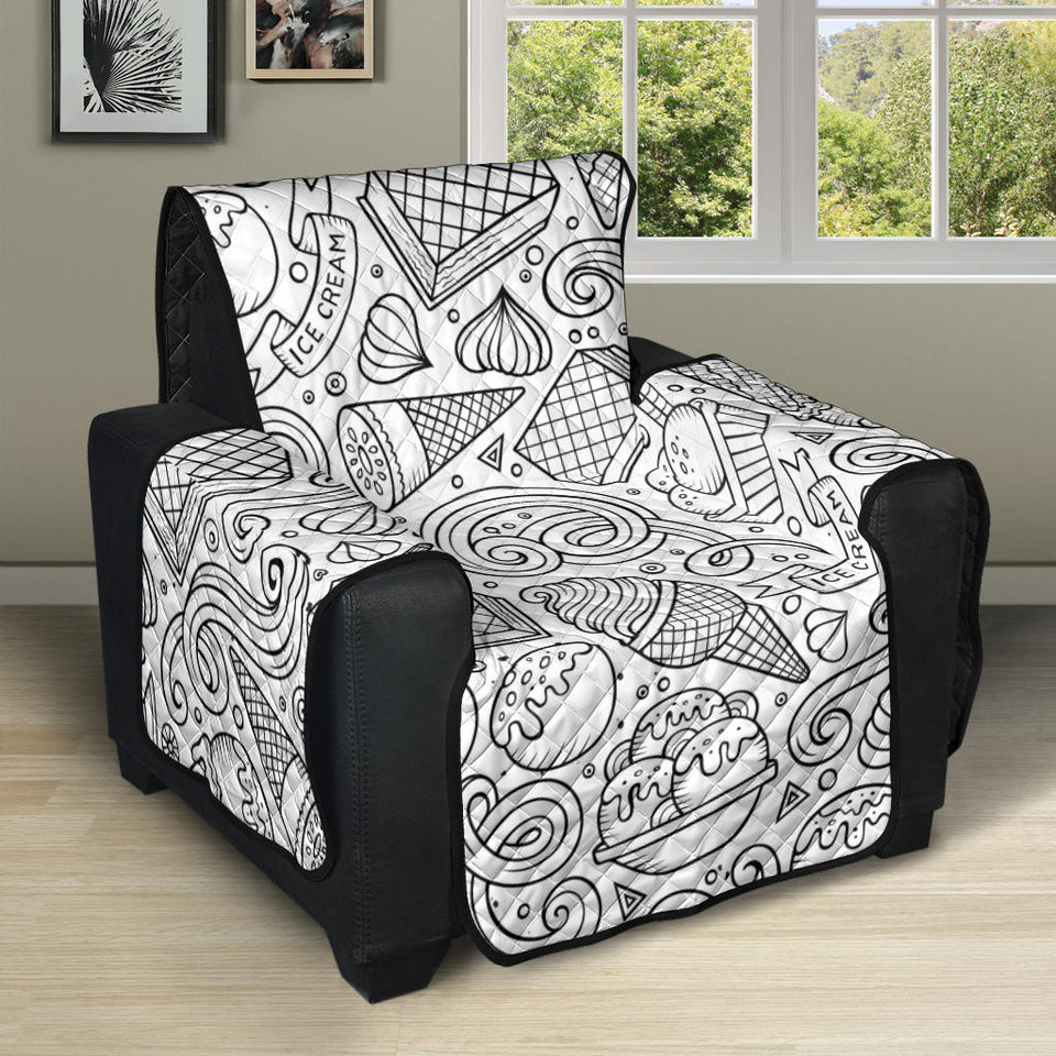 Cartoon hand drawn ice cream black white Recliner Cover Protector