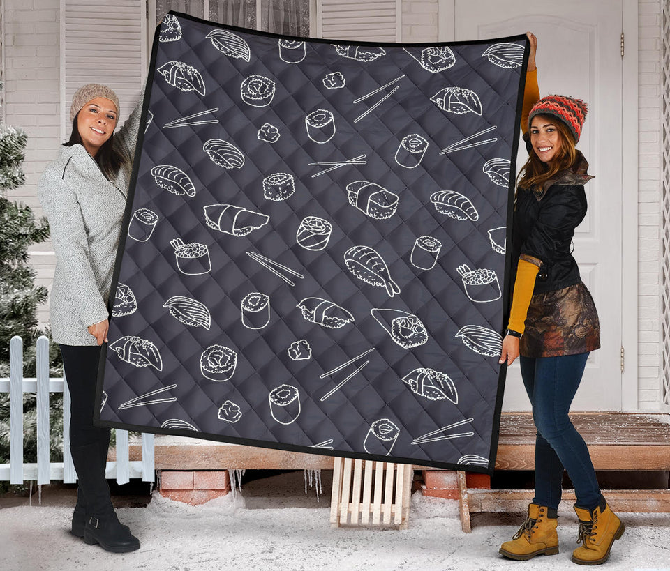 Sushi Pattern Black Background Premium Quilt