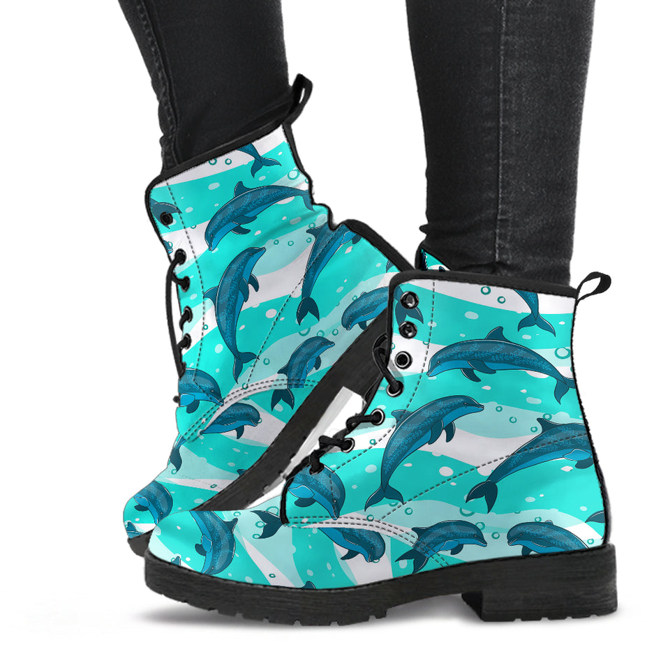 Dolphin Sea Pattern Leather Boots