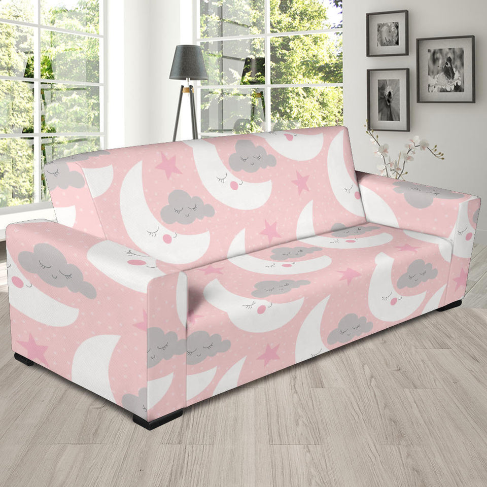 Cute Moon Cloud Star Pattern Pink Dot Background Sofa Slipcover