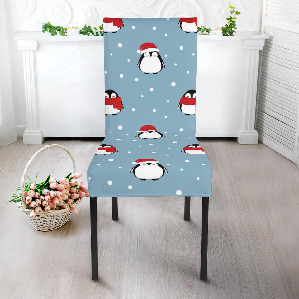 Cute Penguin Christmas Snow Pattern Dining Chair Slipcover