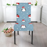Cute Penguin Christmas Snow Pattern Dining Chair Slipcover