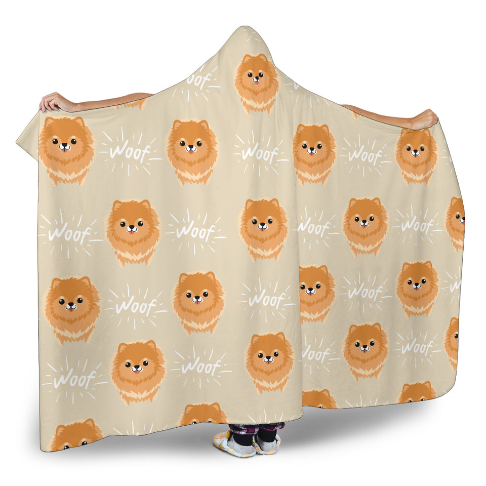 Cute Brown Pomeranian Puppy Hooded Blanket