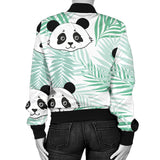 Panda Pattern Tropical Leaves Background Women'S Bomber Jacket