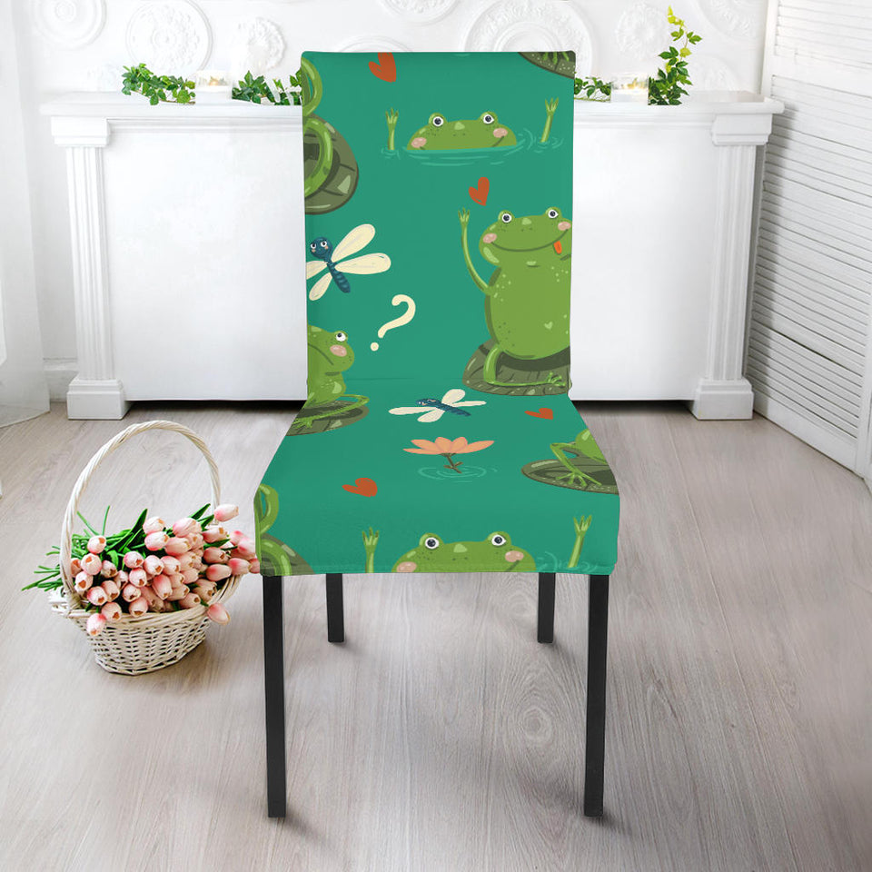 Cute Frog Dragonfly Design Pattern Dining Chair Slipcover