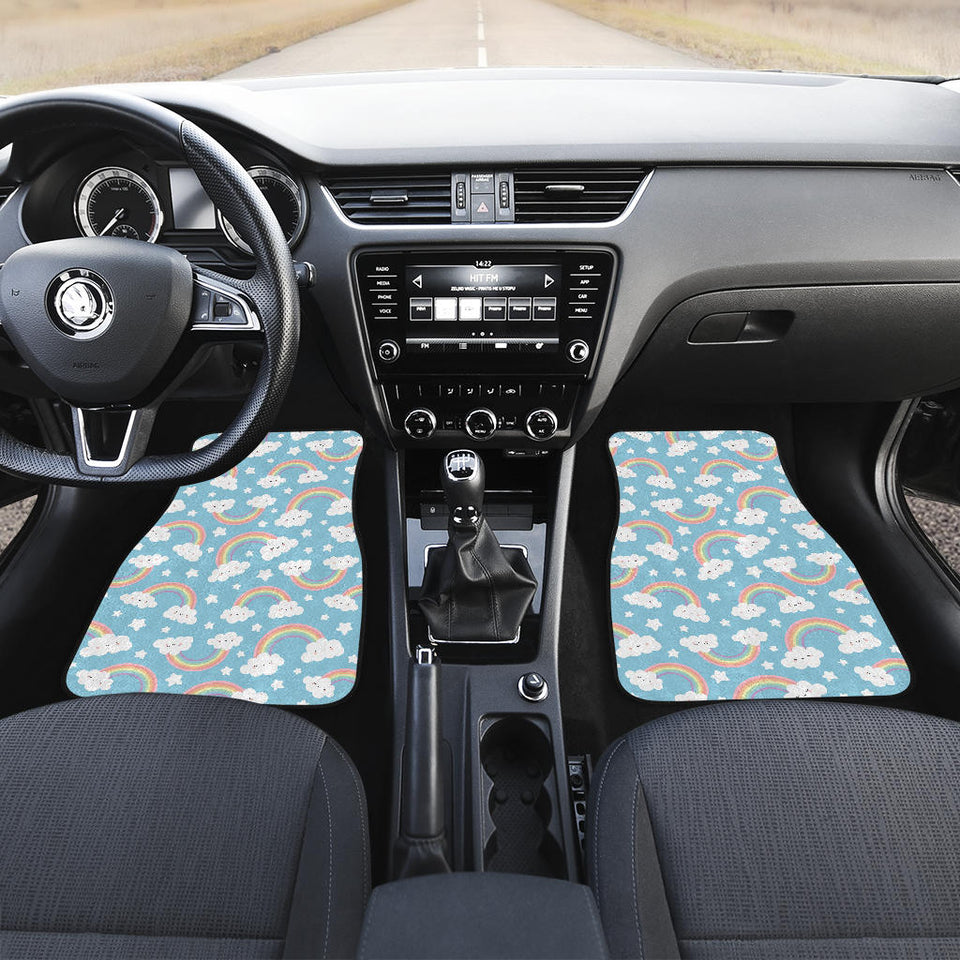 Cute Rainbow Clound Star Pattern Blue Background Front Car Mats