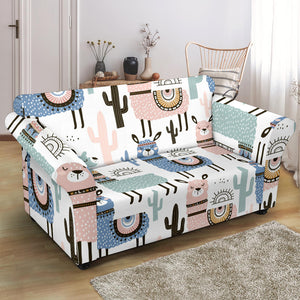 Lama Alpaca Cactus Hand Drawn Pattern Loveseat Couch Slipcover