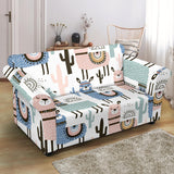 Lama Alpaca Cactus Hand Drawn Pattern Loveseat Couch Slipcover