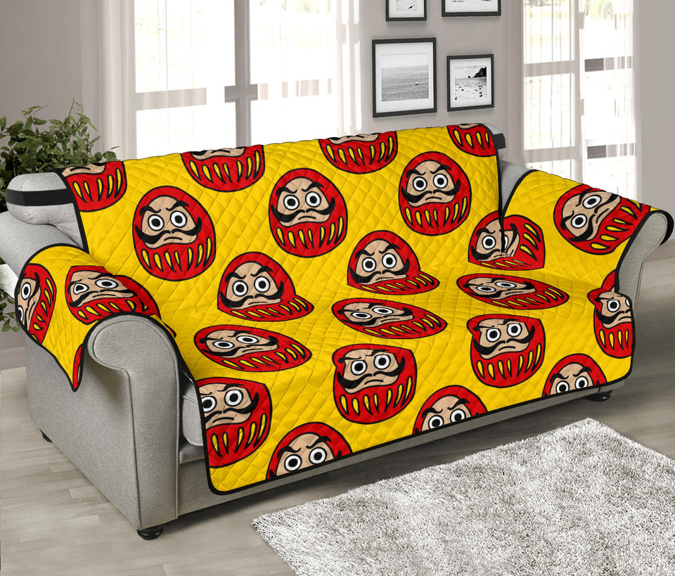 Daruma japanese wooden doll yellow background Sofa Cover Protector