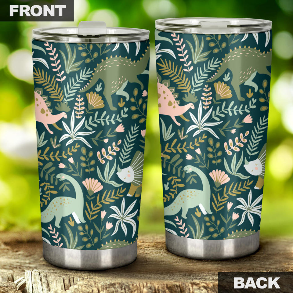 Dinosaurs Tropical Leaves Flower Pattern Tumbler