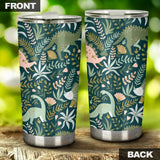 Dinosaurs Tropical Leaves Flower Pattern Tumbler