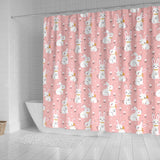 Cute White Rabbit Flower Pink Background Shower Curtain Fulfilled In US