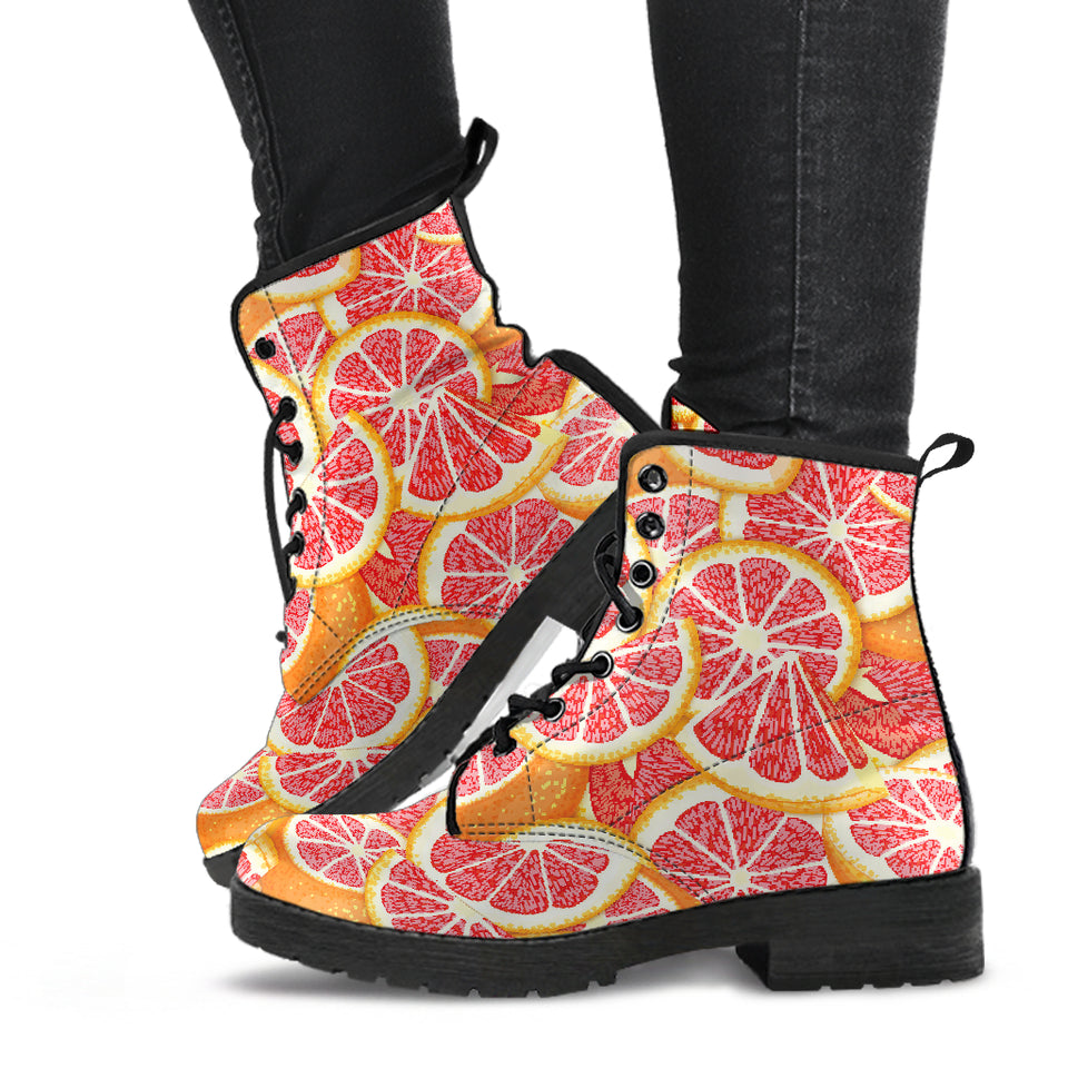 Tropical Grapefruit Pattern Leather Boots
