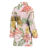 Pink Flamingo Birds Pineapples Hibiscus Flower Pattern Women'S Bathrobe