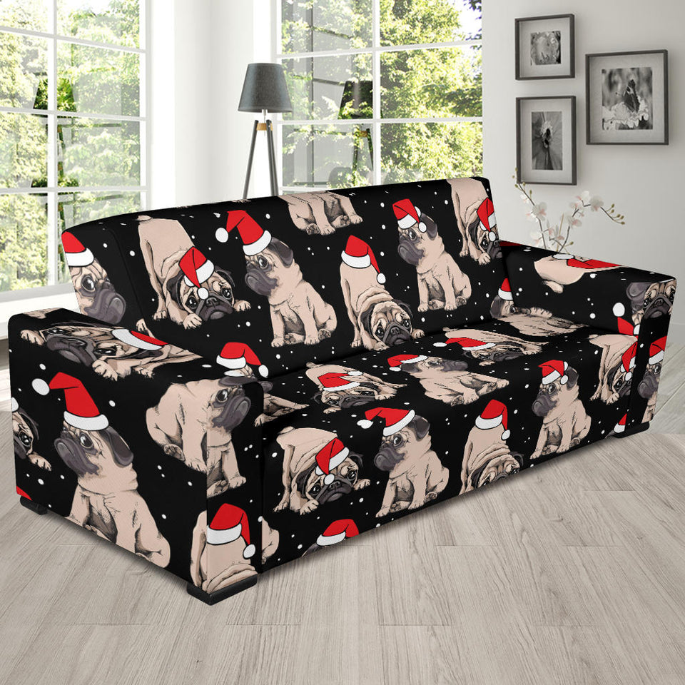 Christmas Pugs Santa_S Red Cap Pattern Sofa Slipcover