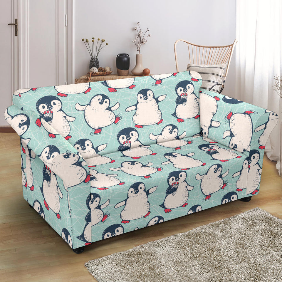 Cute Penguin Pattern Loveseat Couch Slipcover