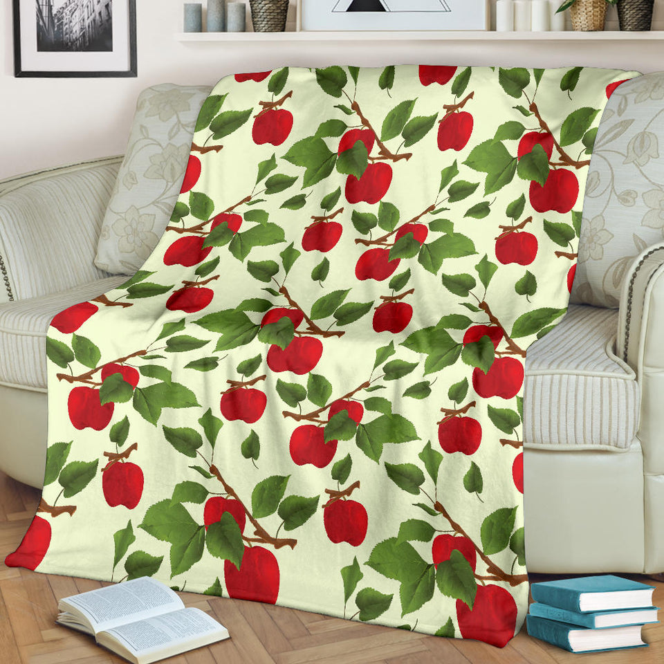 Red Apples Leaves Pattern Premium Blanket