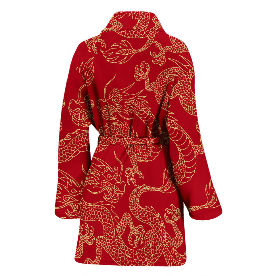 Gold Dragons Red Background Women'S Bathrobe