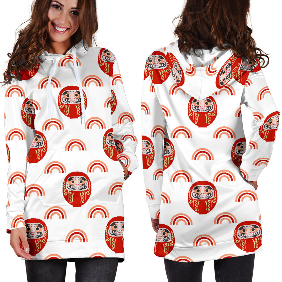 Daruma Japanese Wooden Doll Design Pattern Women'S Hoodie Dress