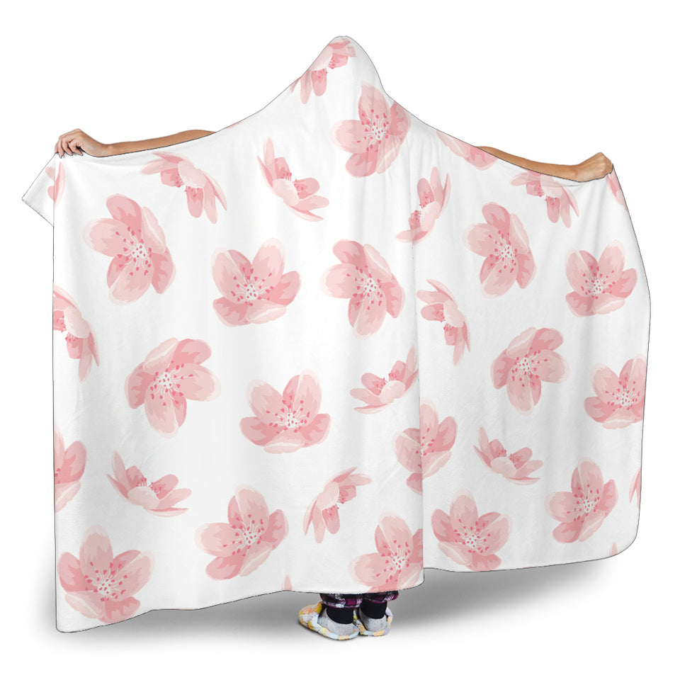 Pink Sakura Cherry Blossom Pattern Hooded Blanket